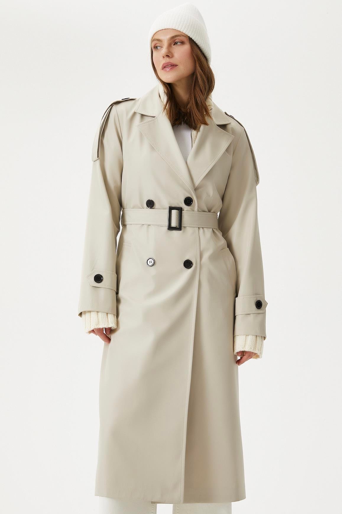 Kadın Detroit Astarlı Apolet Detaylı Uzun Taş Trençkot