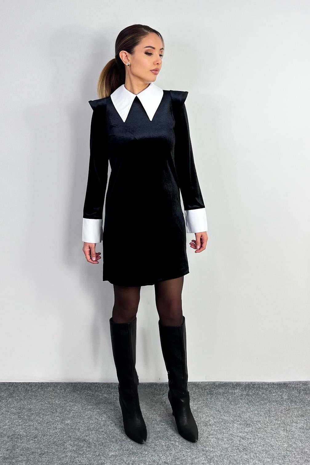 Kadın Devy Vatkalı Kadife Mini Elbise