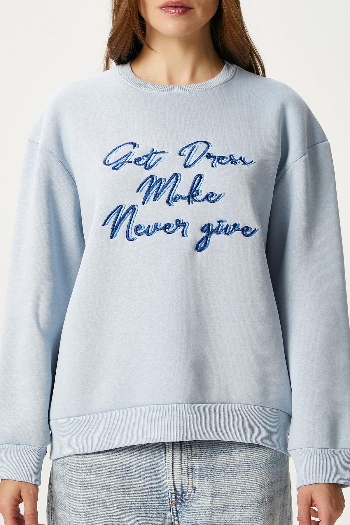 Kadın Dress Nakışlı Mavi Sweatshirt