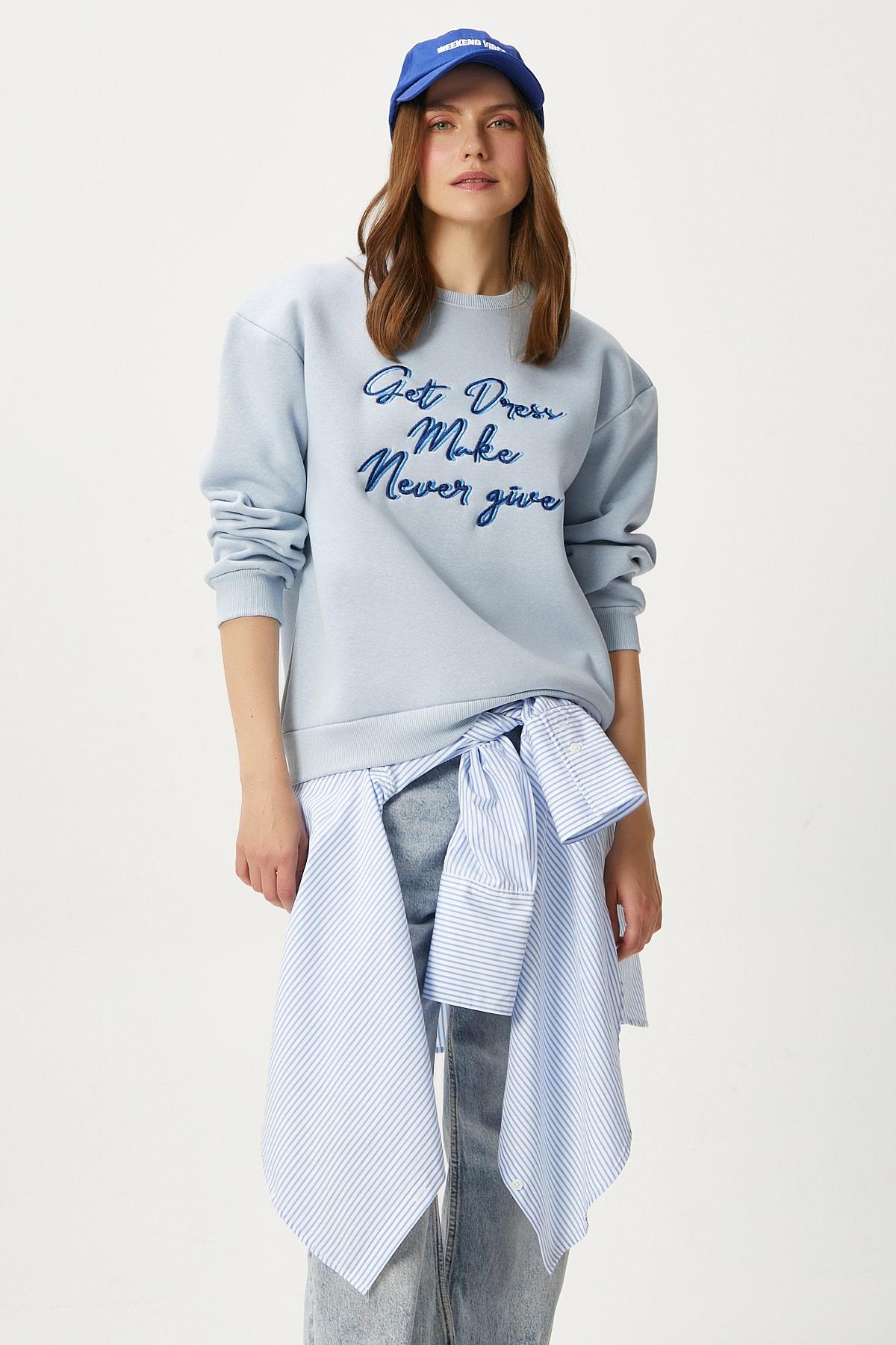 Kadın Dress Nakışlı Mavi Sweatshirt