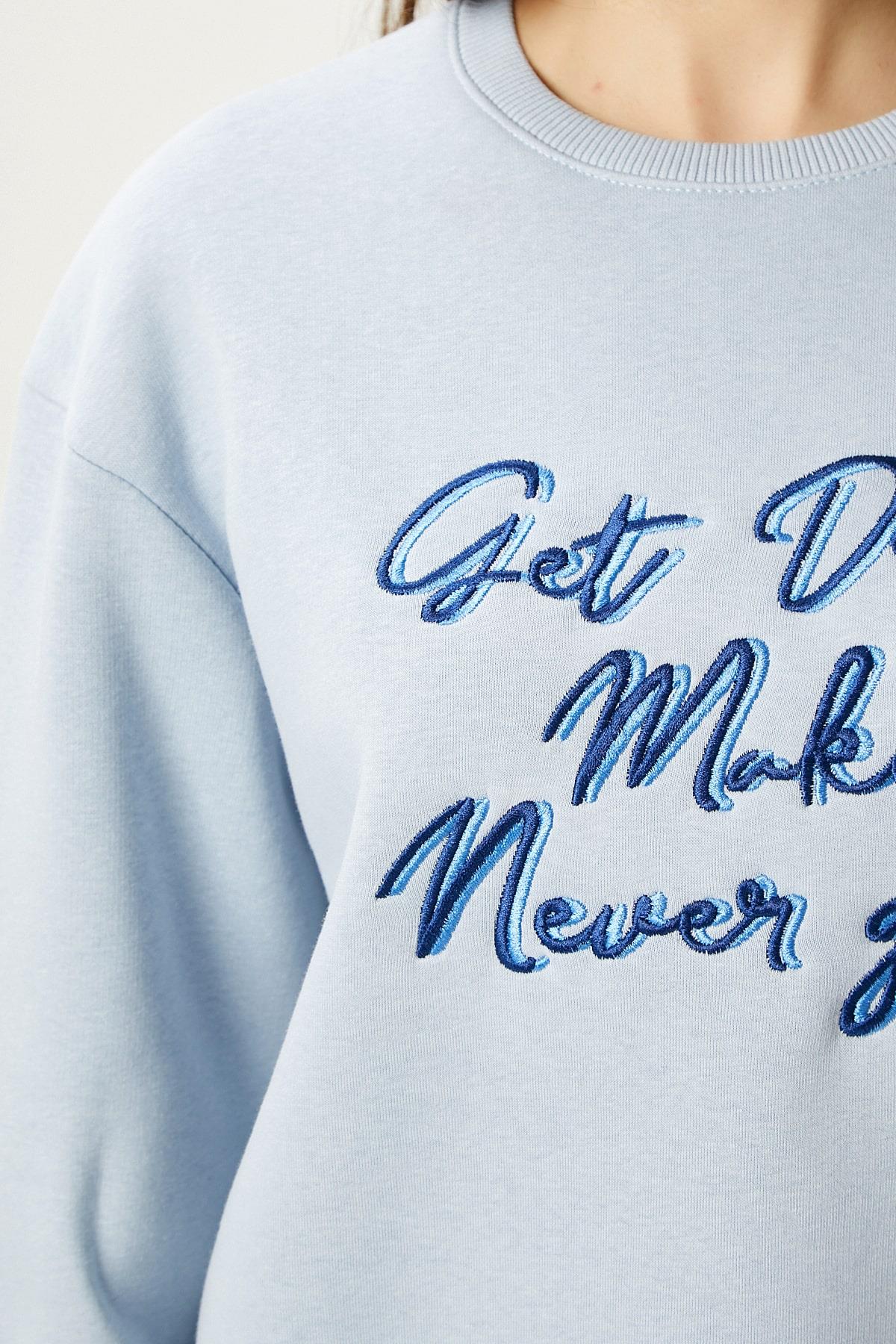 Kadın Dress Nakışlı Mavi Sweatshirt