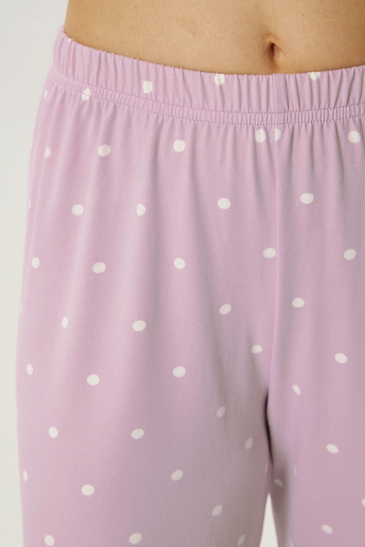 Kadın Efsa Puantiye Extra Soft Lila Pijama Takımı