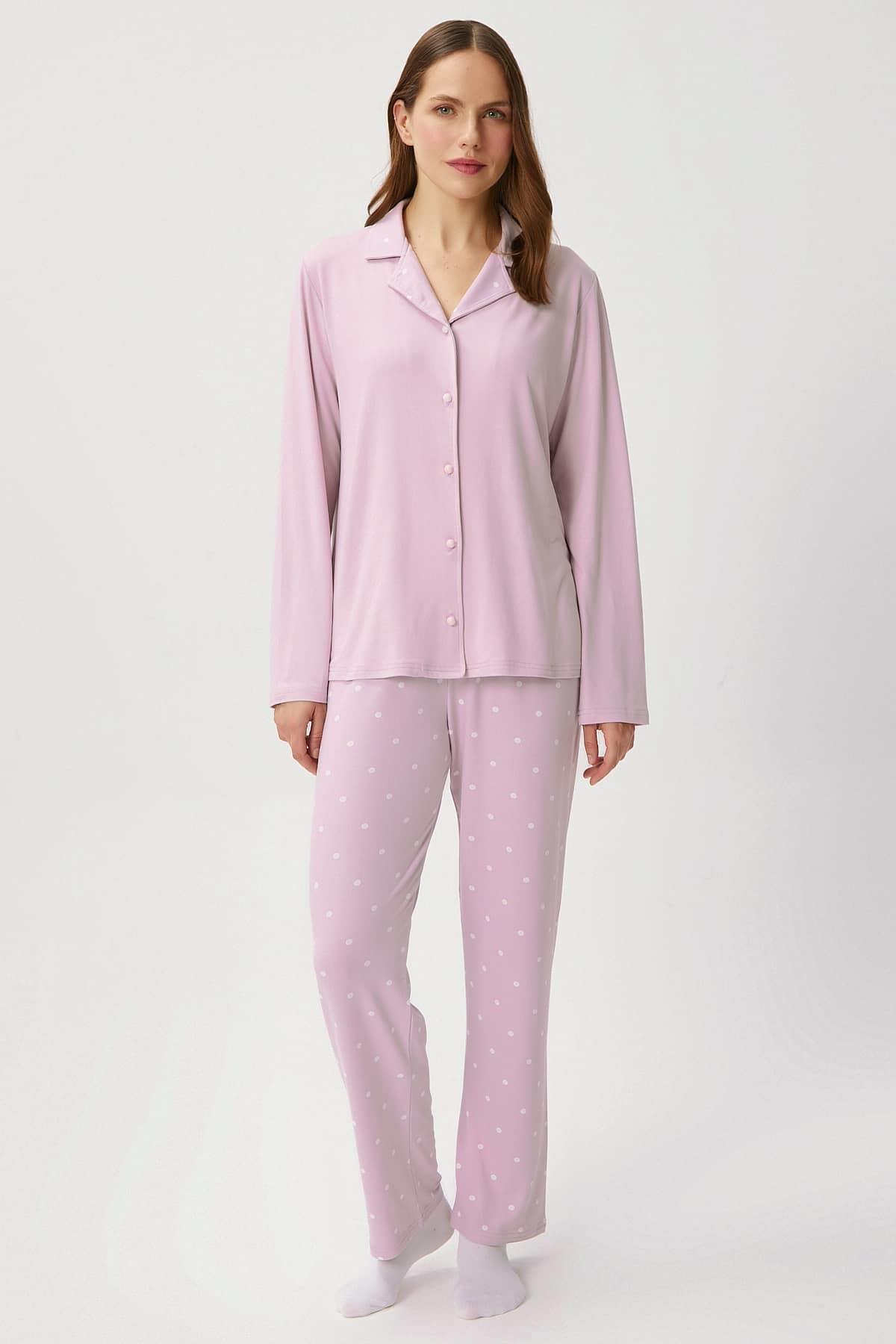 Kadın Efsa Puantiye Extra Soft Lila Pijama Takımı