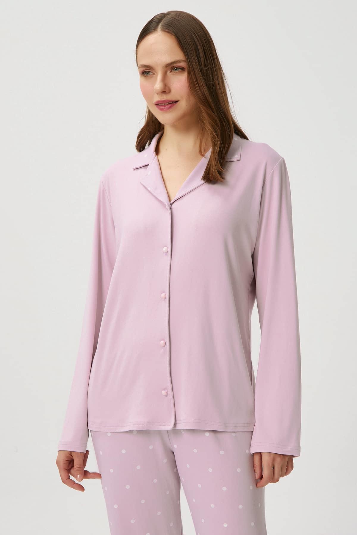 Kadın Efsa Puantiye Extra Soft Lila Pijama Takımı