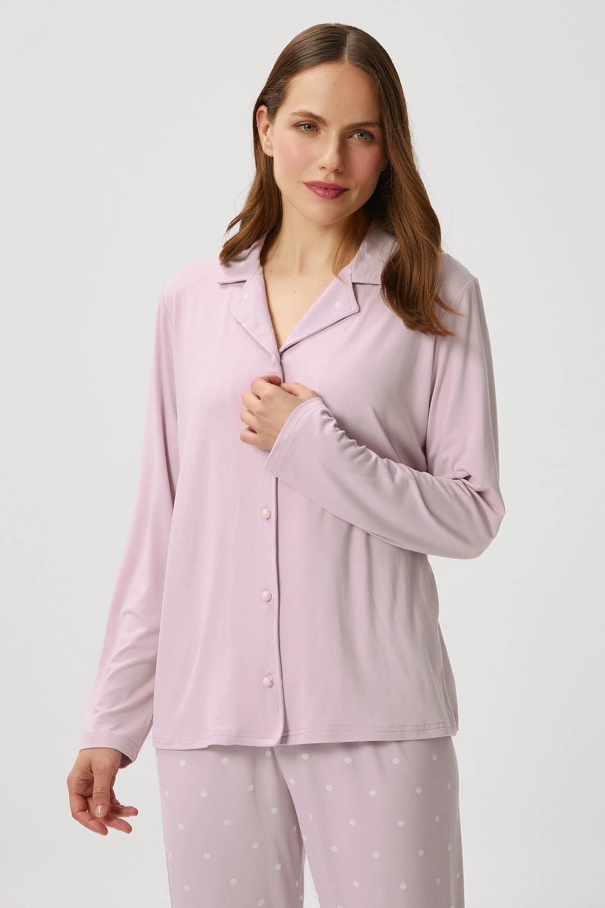 Kadın Efsa Puantiye Extra Soft Lila Pijama Takımı