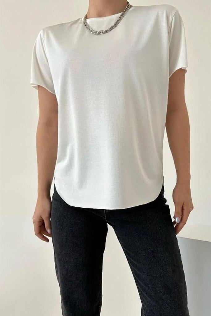 Kadın Ekru %100 Modal Lazerkesim T-Shirt
