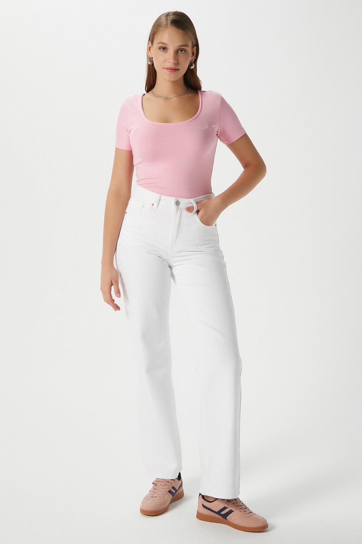 Kadın Favor Lux Touch Yumuşak Doku U yaka Pembe Bluz
