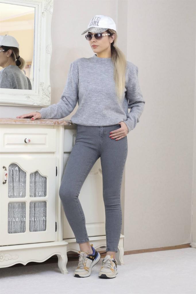 Kadın Gri Motto Skinny Jean
