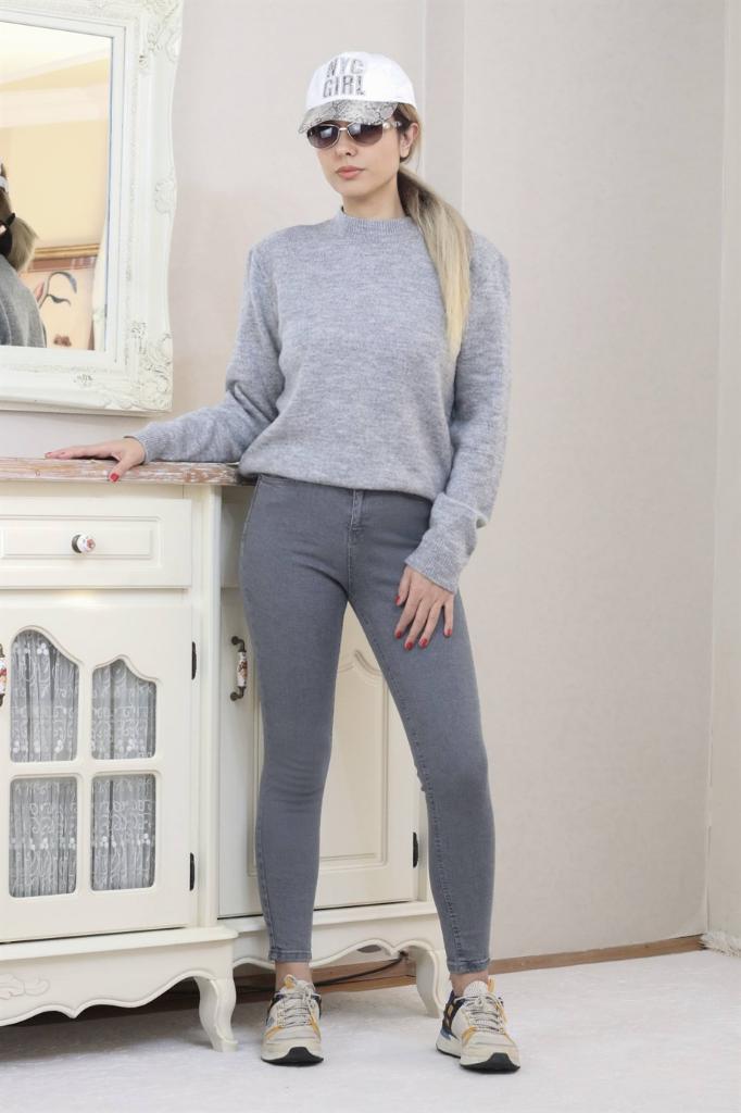 Kadın Gri Motto Skinny Jean