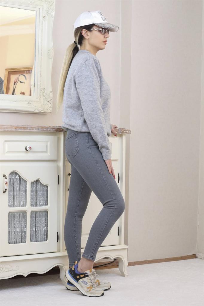 Kadın Gri Motto Skinny Jean
