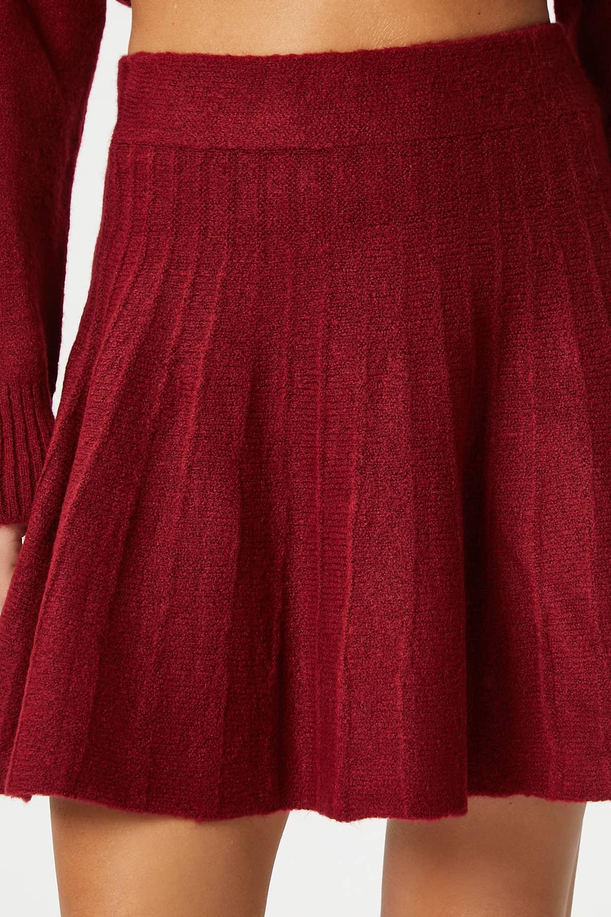 Kadın Hope Kazak Etek Alt Üst Bordo Triko Takım