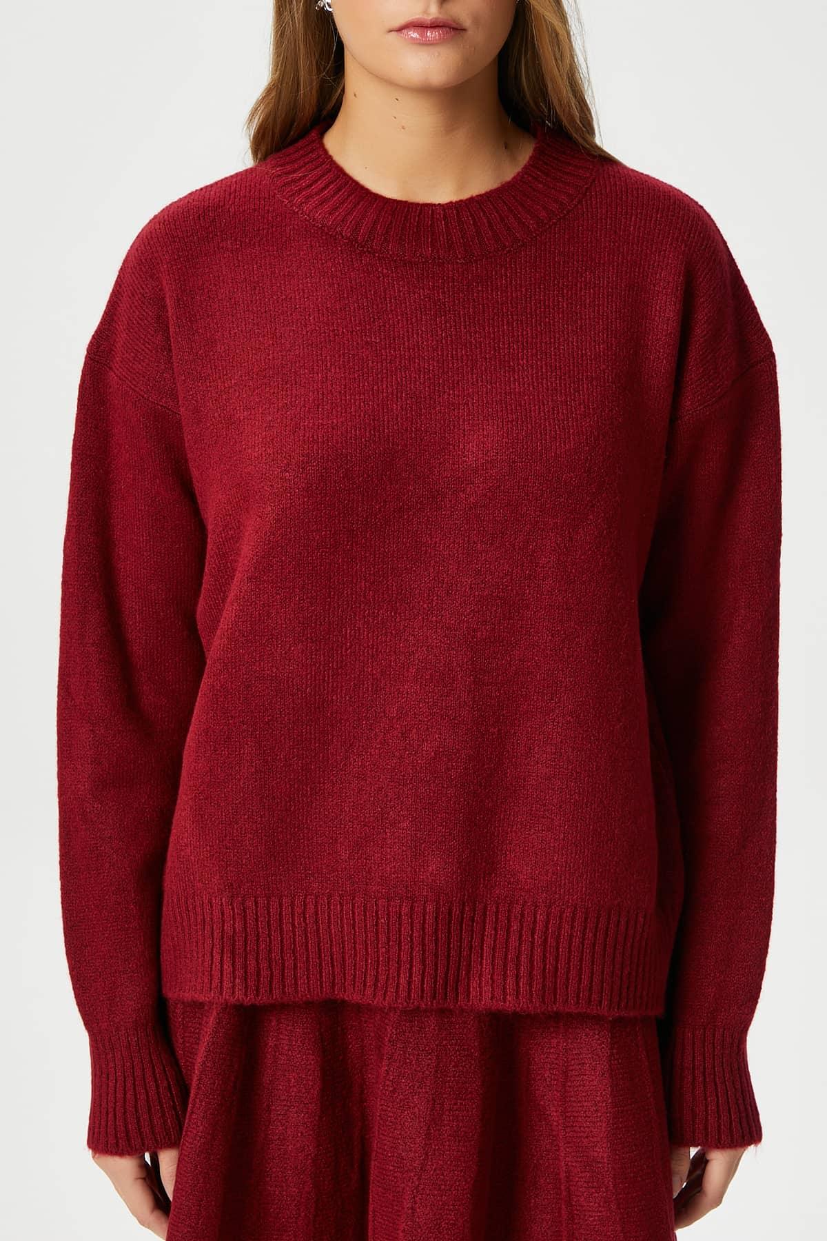 Kadın Hope Kazak Etek Alt Üst Bordo Triko Takım