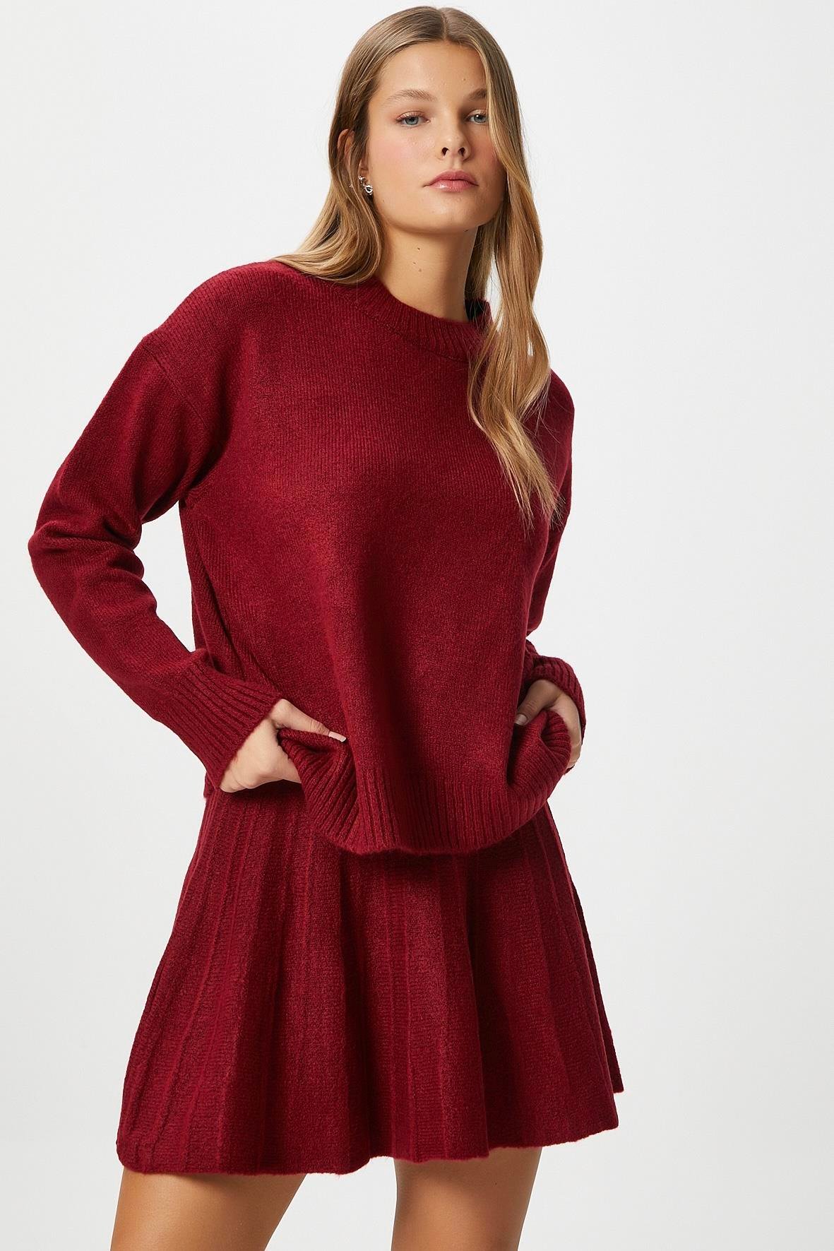 Kadın Hope Kazak Etek Alt Üst Bordo Triko Takım