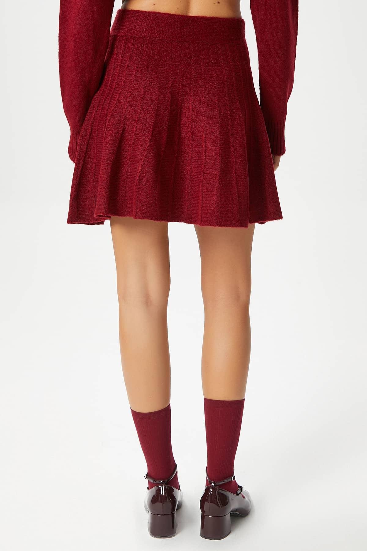 Kadın Hope Kazak Etek Alt Üst Bordo Triko Takım