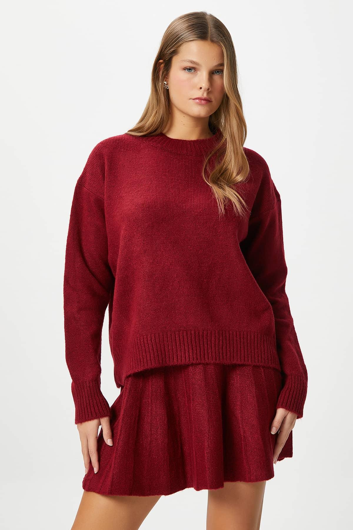 Kadın Hope Kazak Etek Alt Üst Bordo Triko Takım