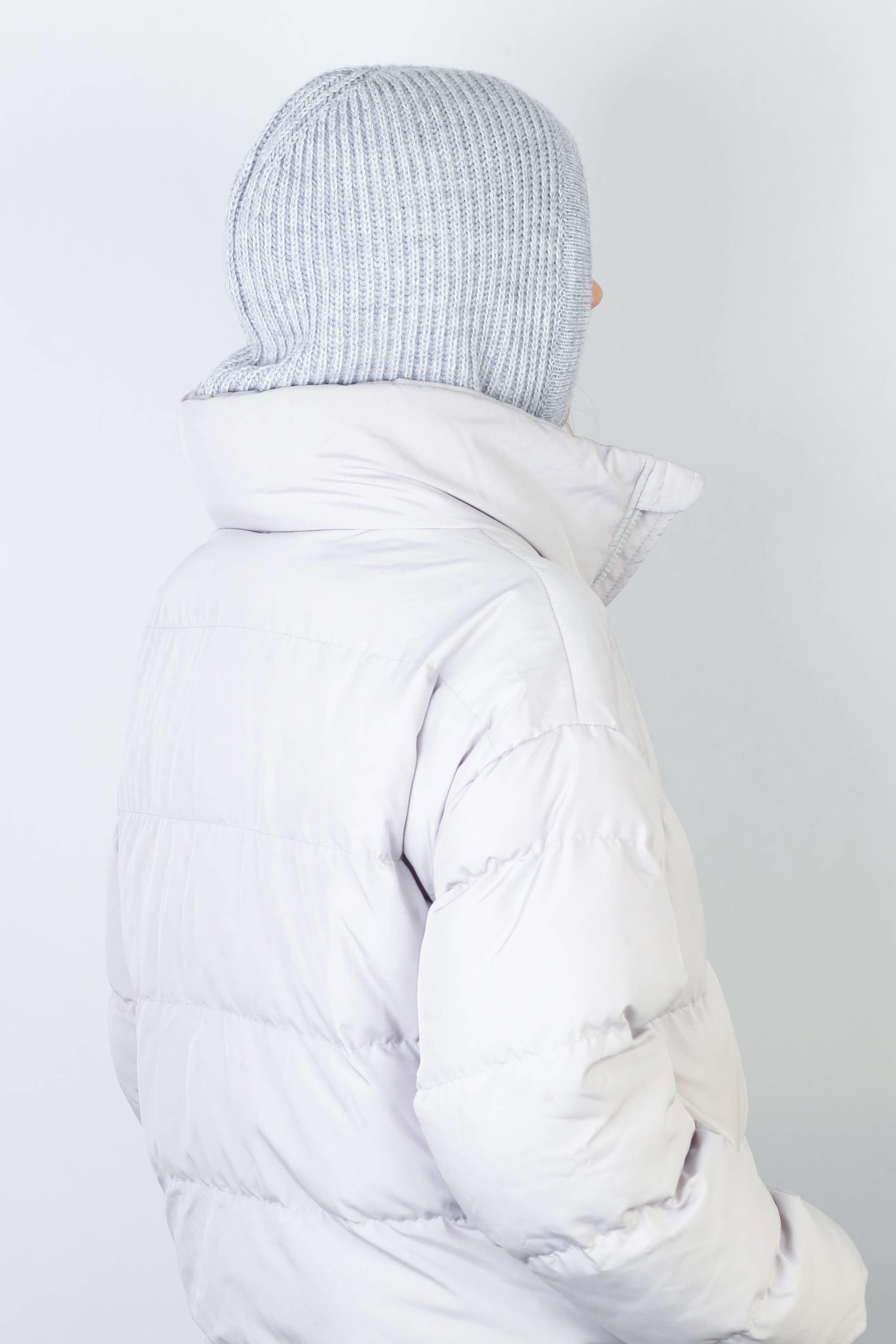 Kadın İpli Gri Balaclava Triko Bere / Başlık