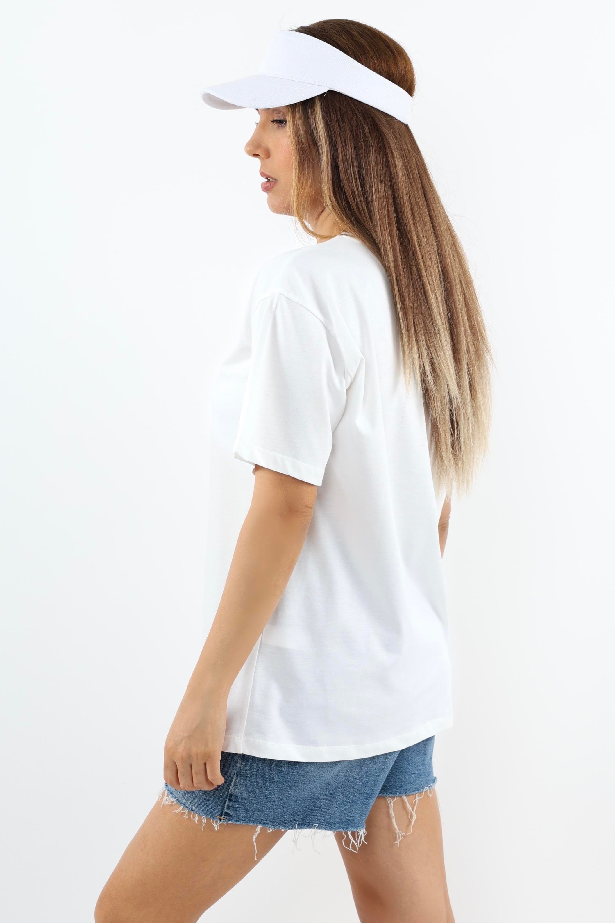 Kadın Just Be Geniş Kesim %100 Pamuk Beyaz T-Shirt