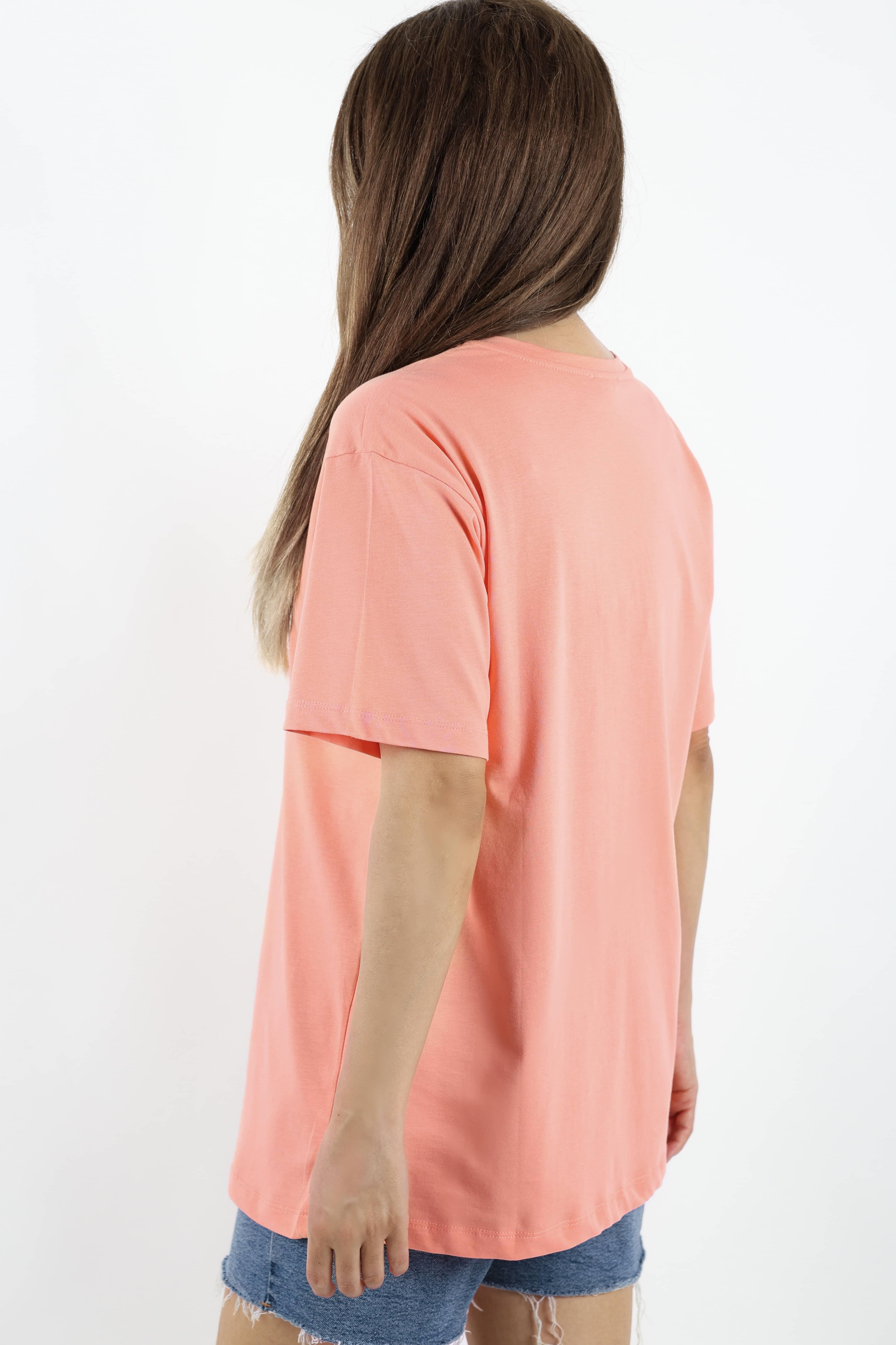 Kadın Just Be Geniş Kesim %100 Pamuk Somon T-Shirt