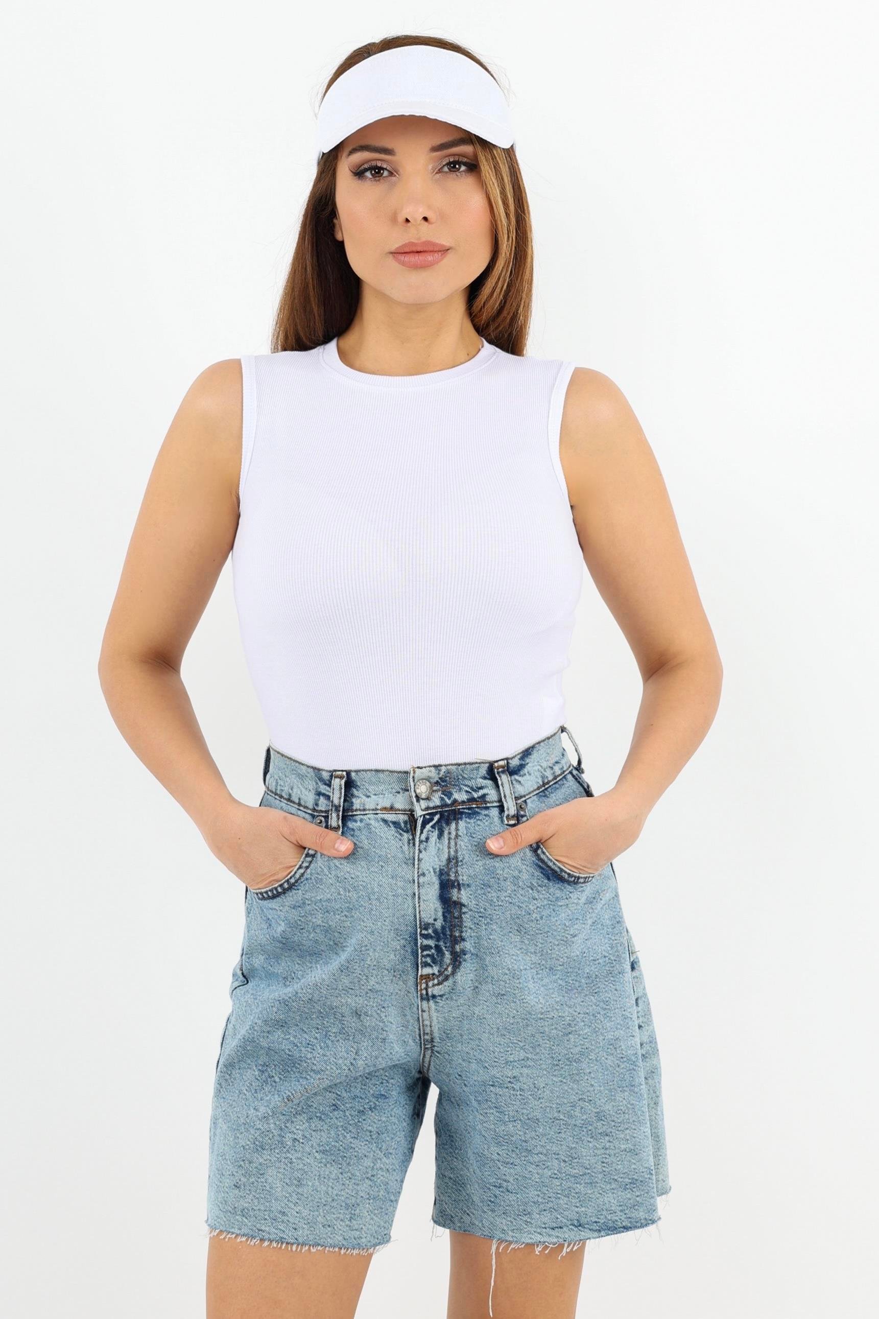 Kadın Kapalı Yaka 5’li Pamuk Siyah, Beyaz, Sarı, Pembe, Antrasit Düz Kol Fitilli Atlet