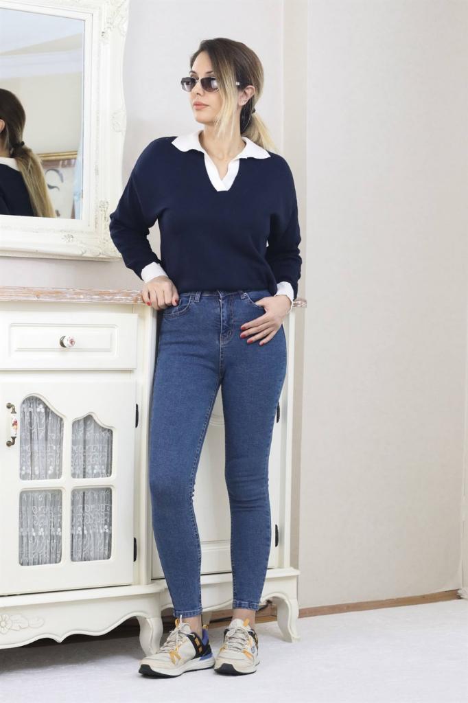 Kadın Koyu Mavi Motto Skinny Jean