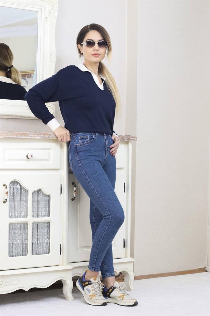 Kadın Koyu Mavi Motto Skinny Jean