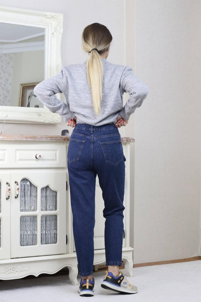 Kadın Lacivert Motto Mom Jean