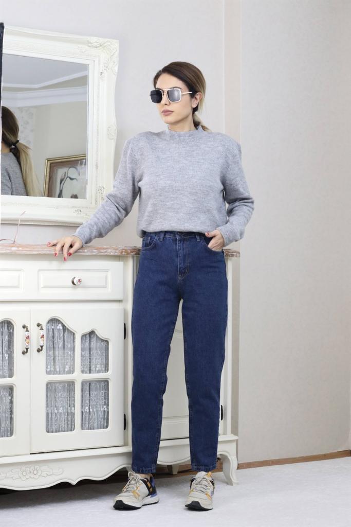 Kadın Lacivert Motto Mom Jean