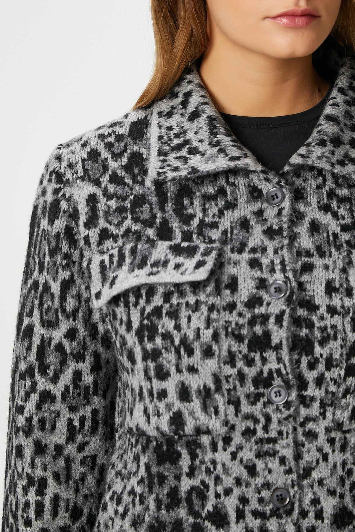 Kadın Laura Yumuşak Doku Gri Polo Yaka Cepli Triko Ceket Hırka