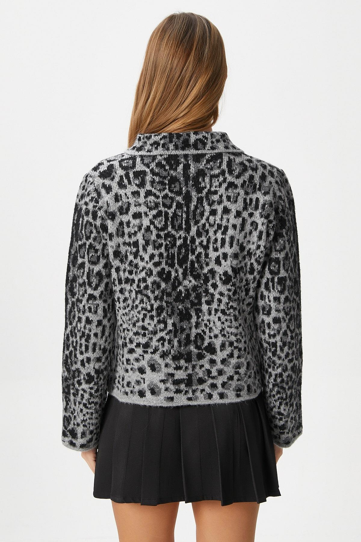 Kadın Laura Yumuşak Doku Gri Polo Yaka Cepli Triko Ceket Hırka