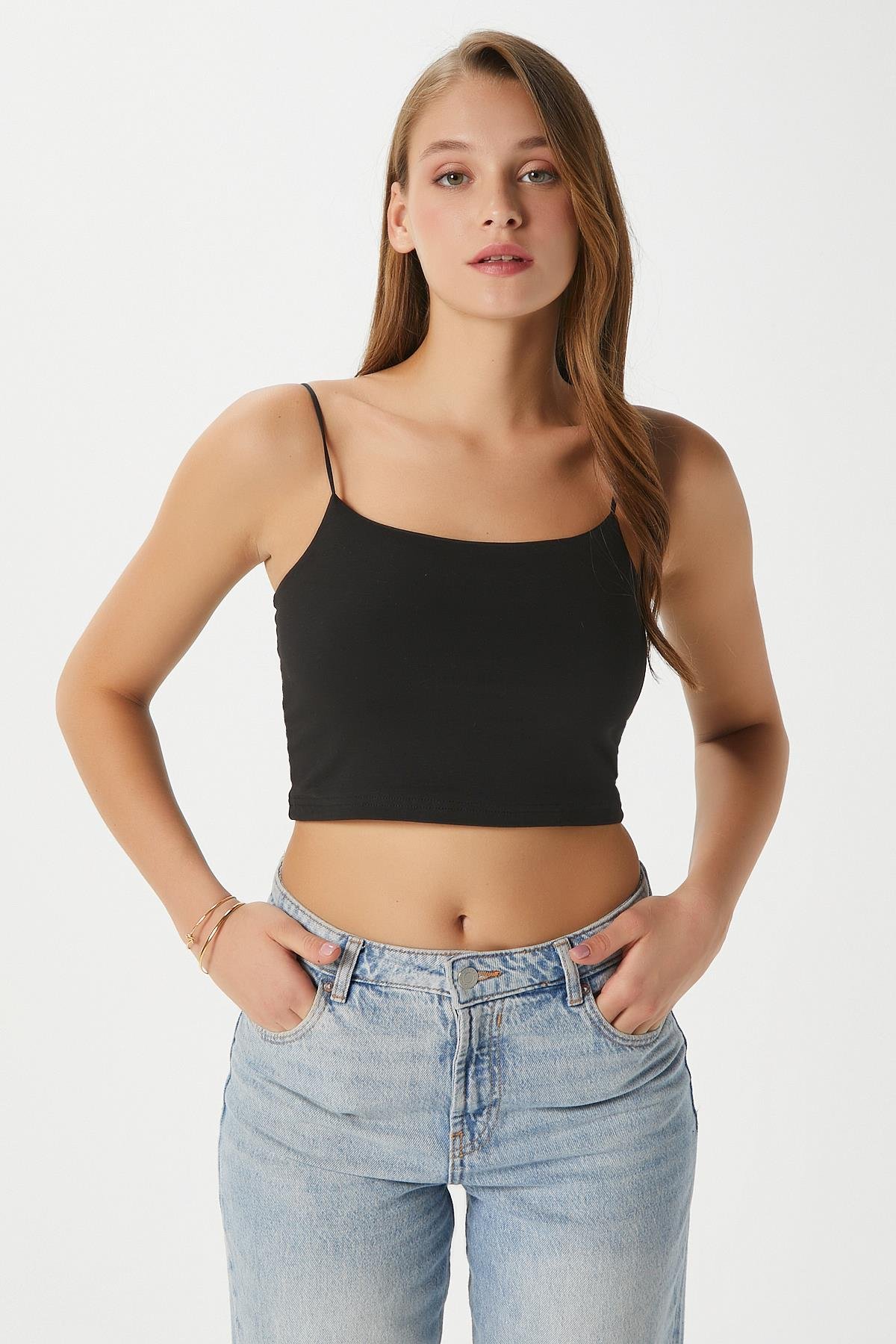 Kadın Liana Siyah Beyaz Krem Üçlü Askılı Pamuk Atlet