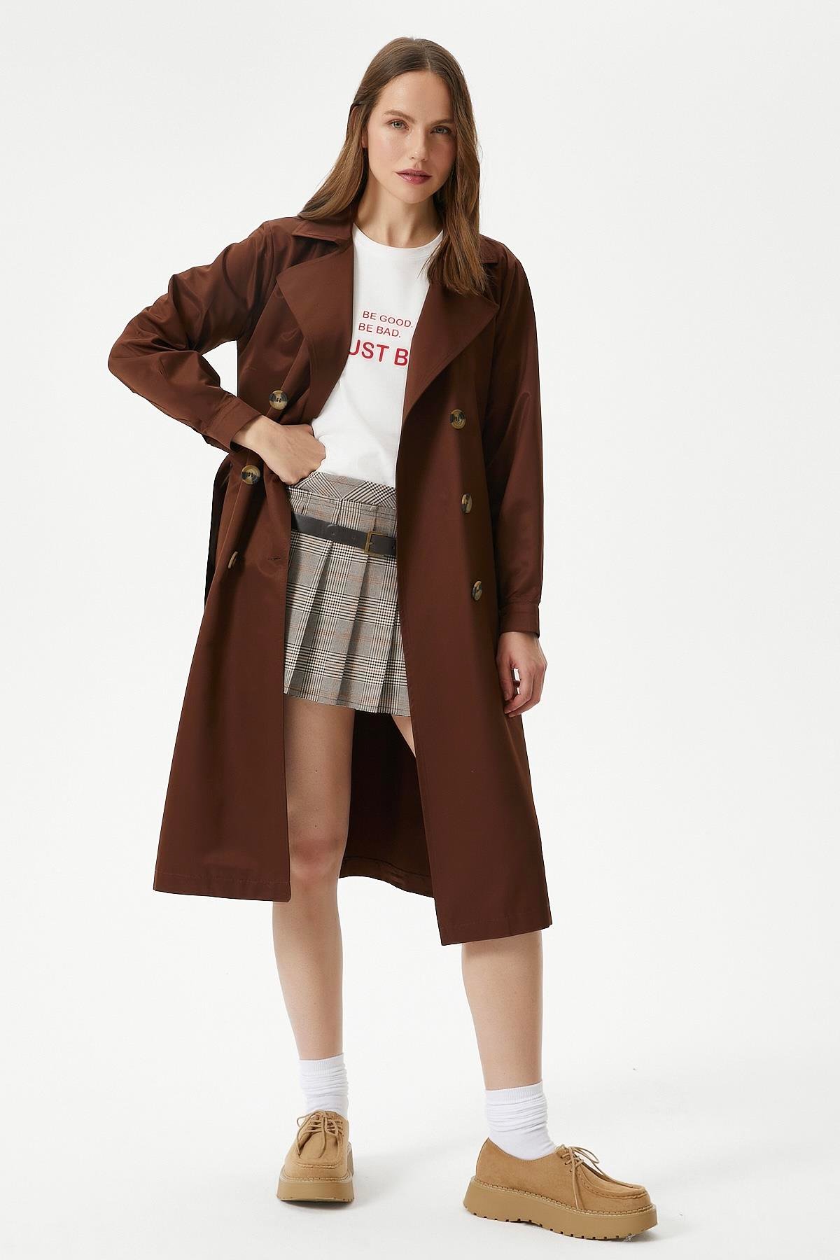 Kadın Light Mevsimlik Kahverengi Trençkot