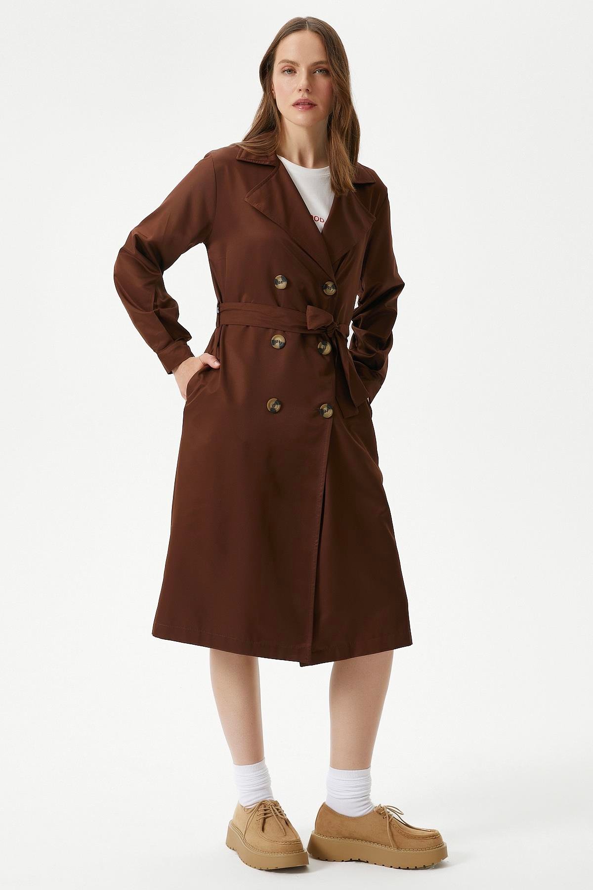 Kadın Light Mevsimlik Kahverengi Trençkot