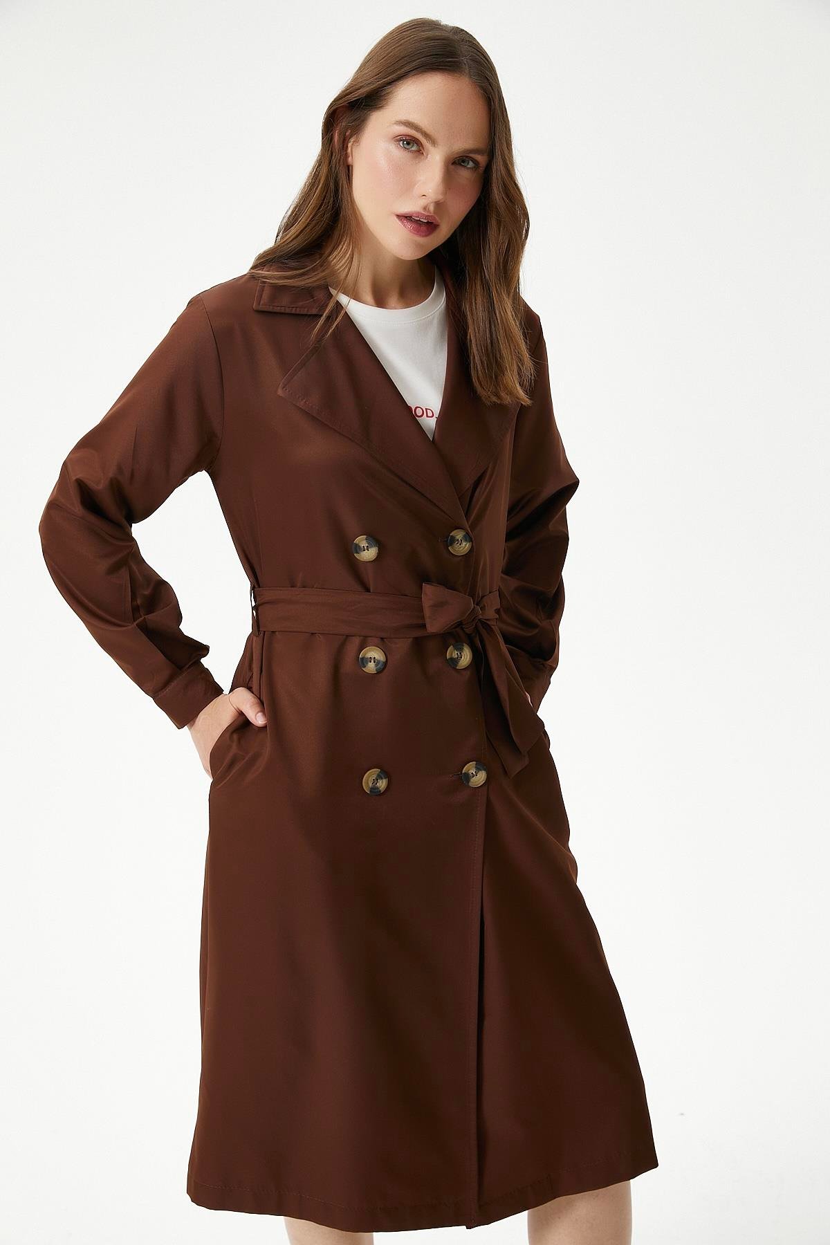 Kadın Light Mevsimlik Kahverengi Trençkot