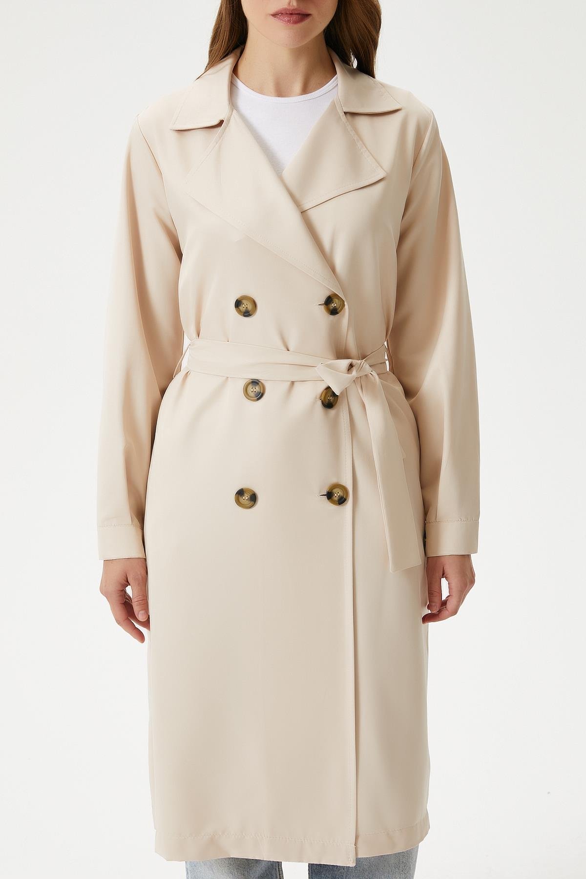 Kadın Light Mevsimlik Krem Trençkot