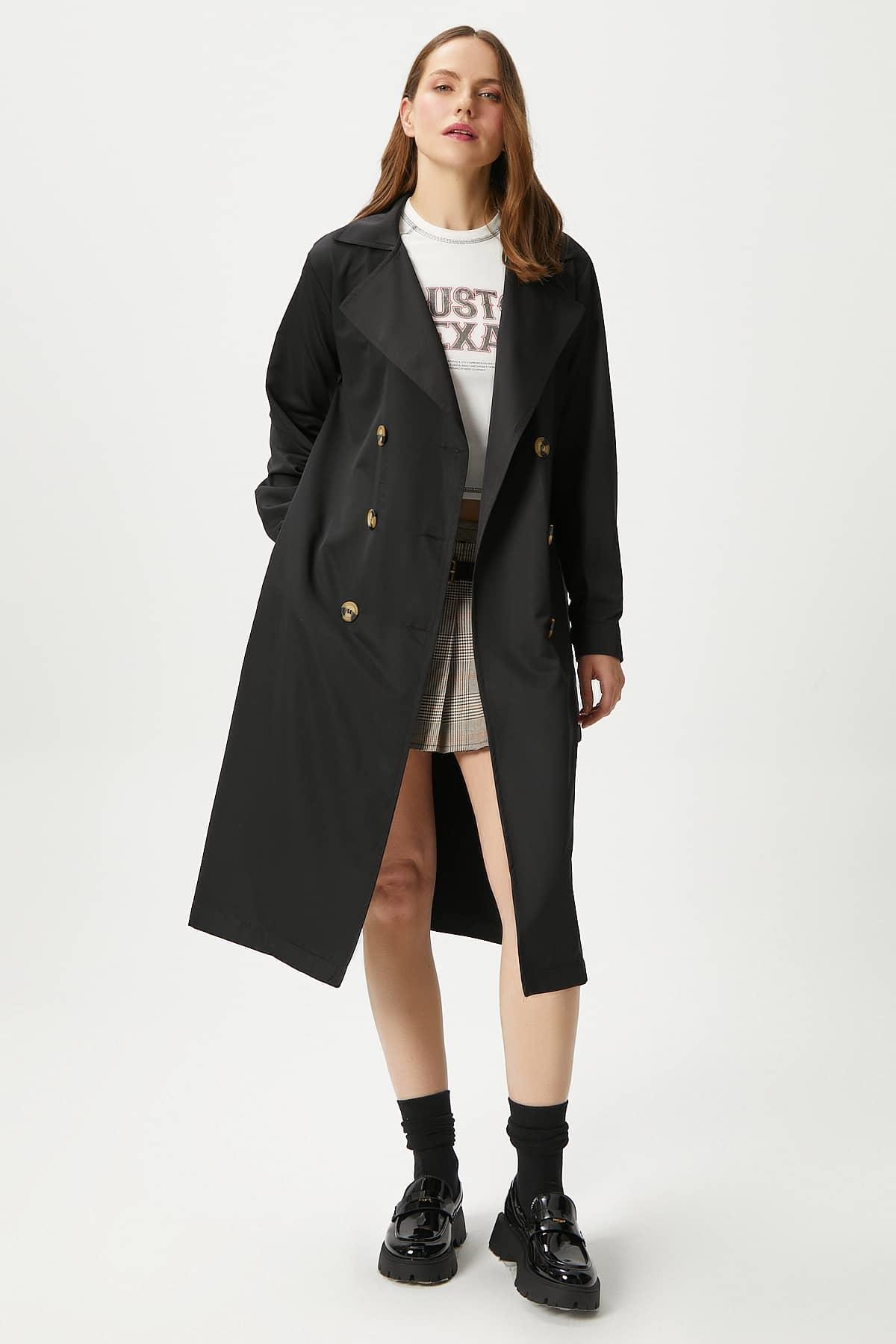 Kadın Light Mevsimlik Siyah Trençkot