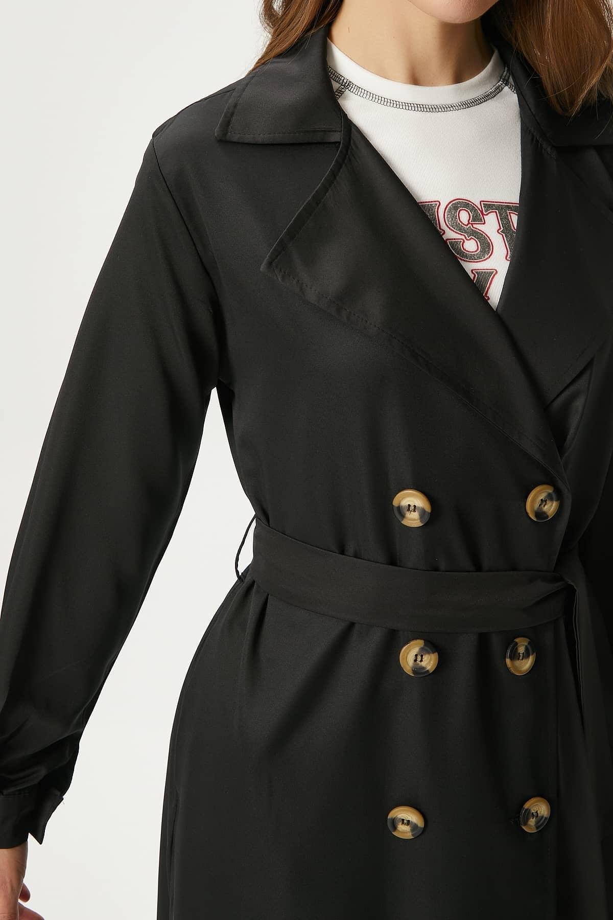 Kadın Light Mevsimlik Siyah Trençkot