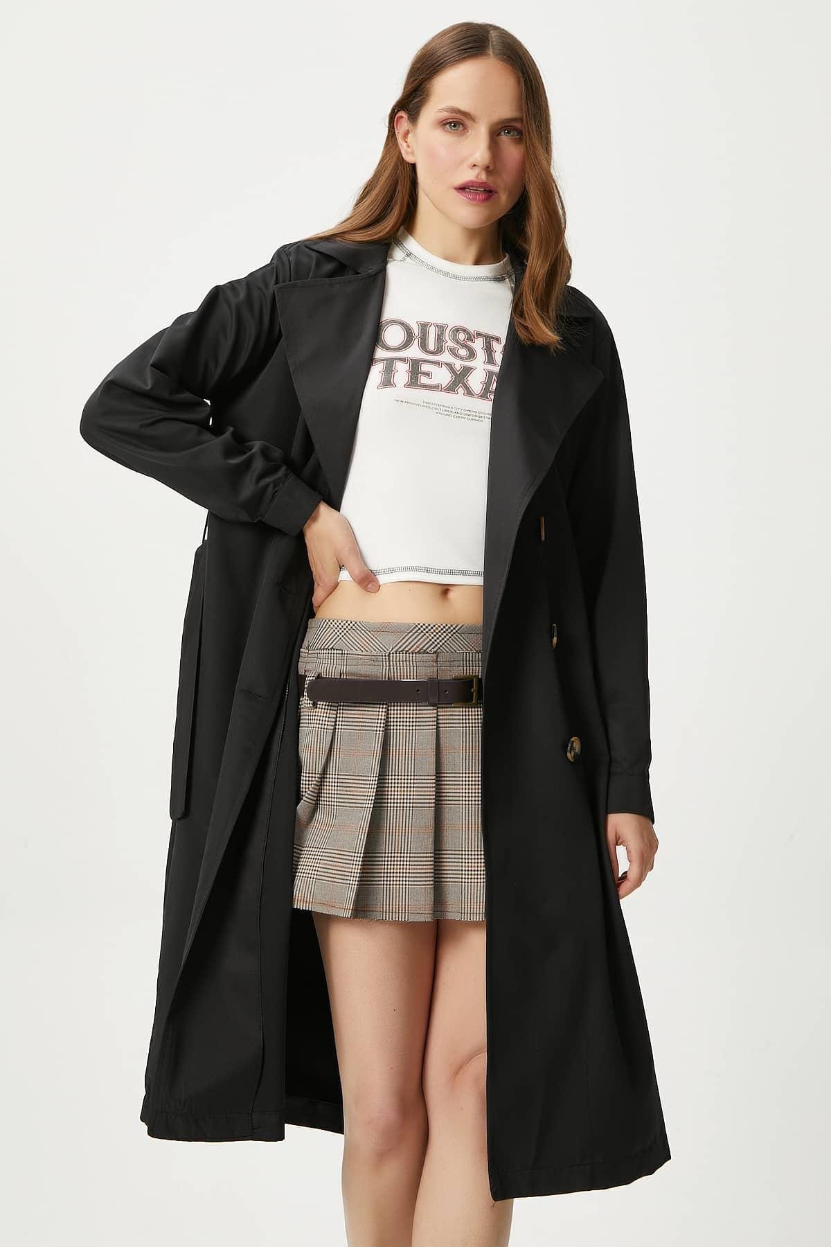 Kadın Light Mevsimlik Siyah Trençkot