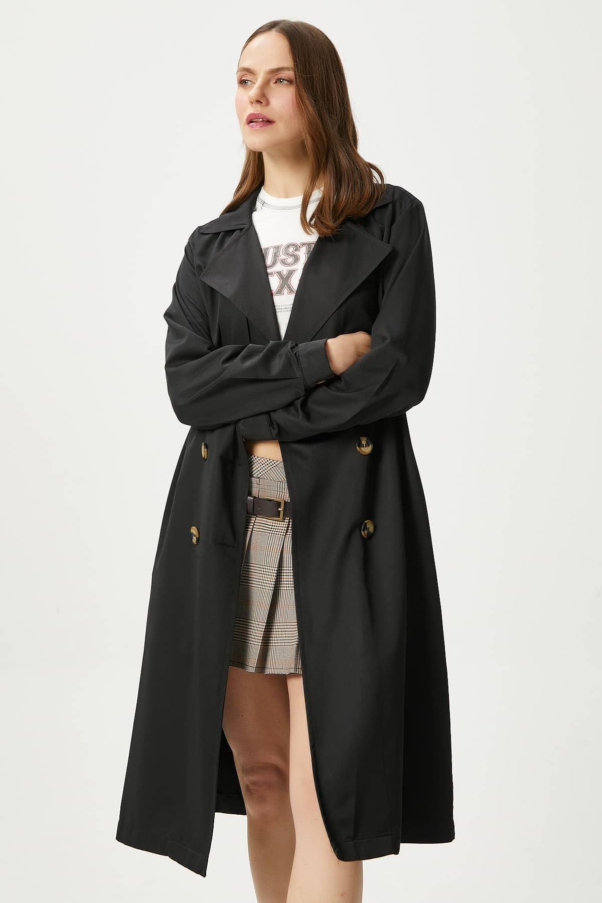 Kadın Light Mevsimlik Siyah Trençkot