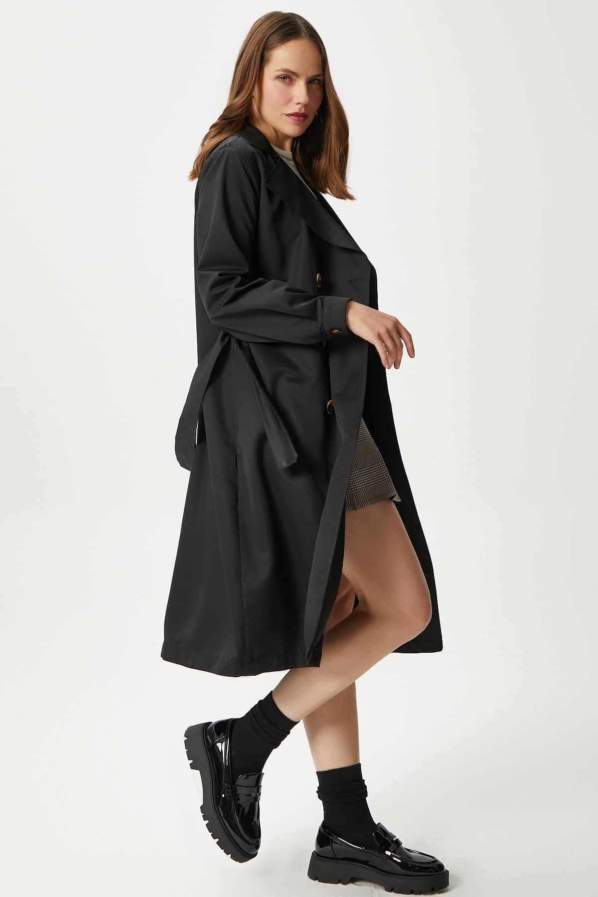 Kadın Light Mevsimlik Siyah Trençkot