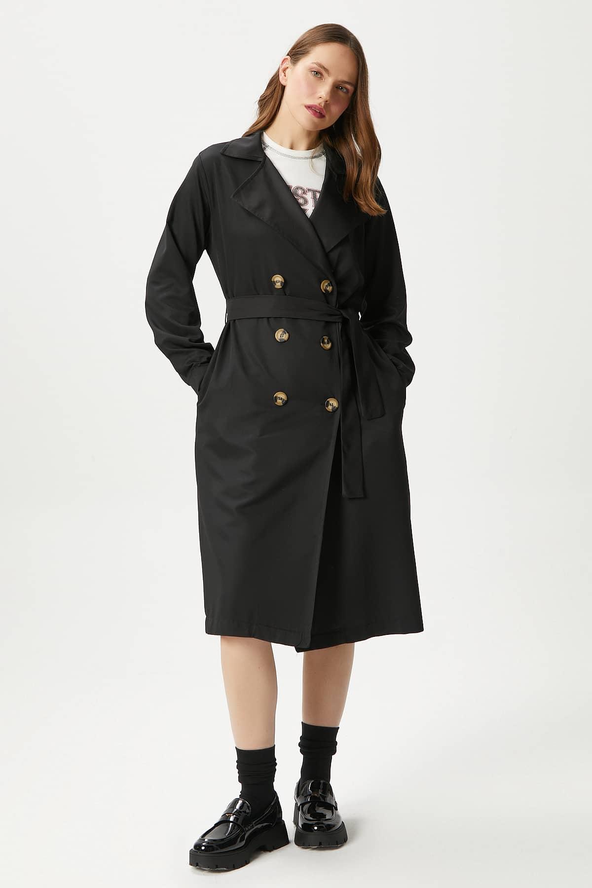 Kadın Light Mevsimlik Siyah Trençkot