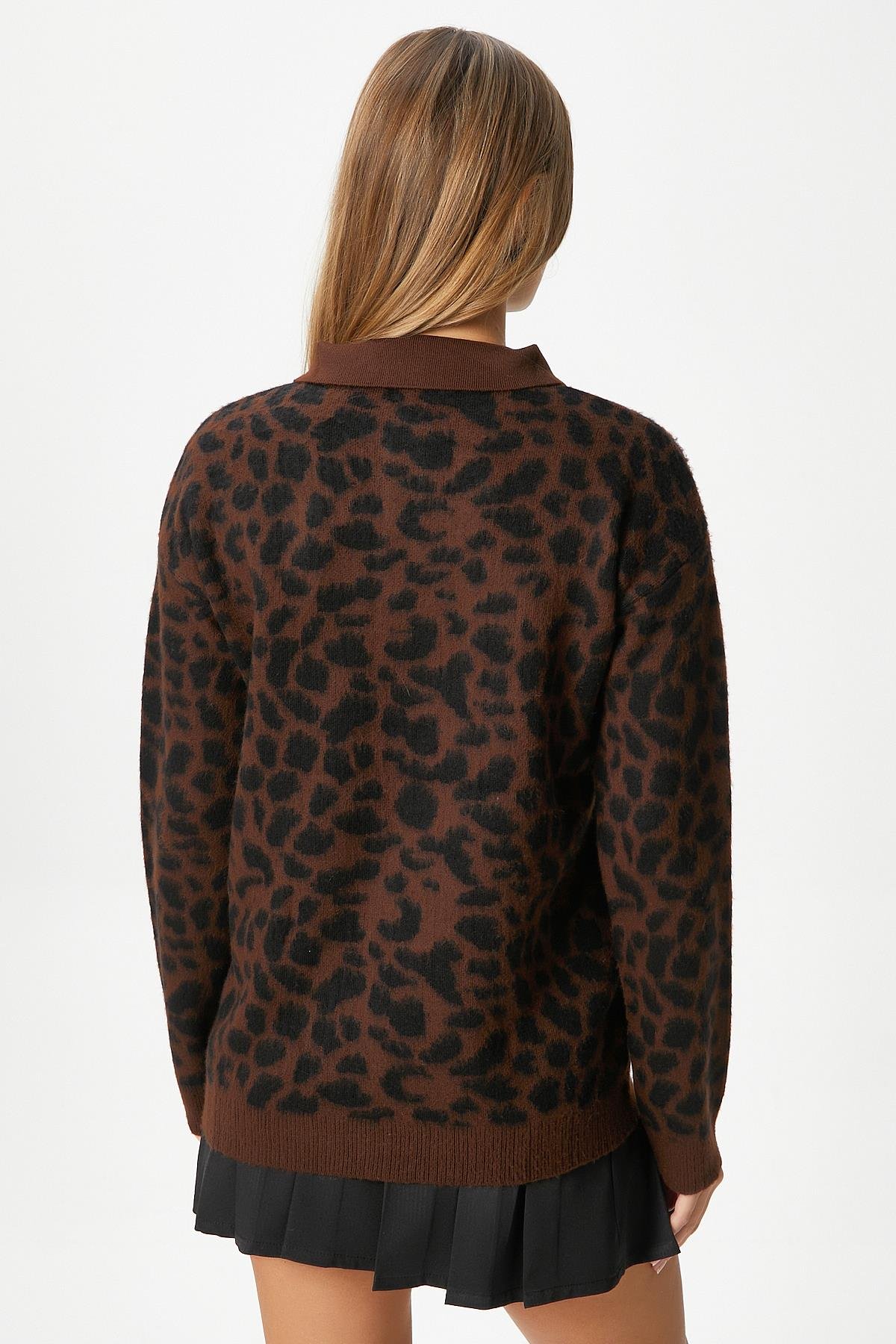 Kadın Luca Polo Yaka Kahve Siyah Şardonlu Triko Kazak