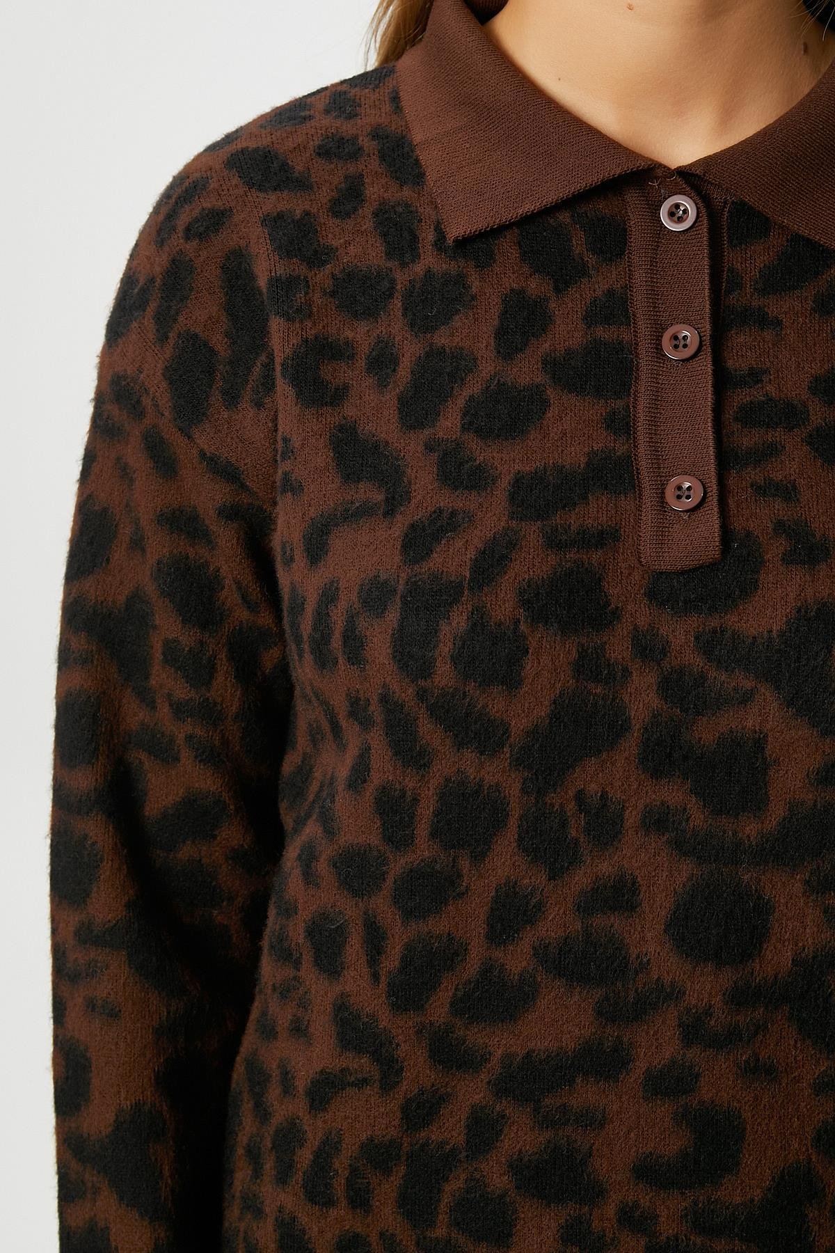 Kadın Luca Polo Yaka Kahve Siyah Şardonlu Triko Kazak