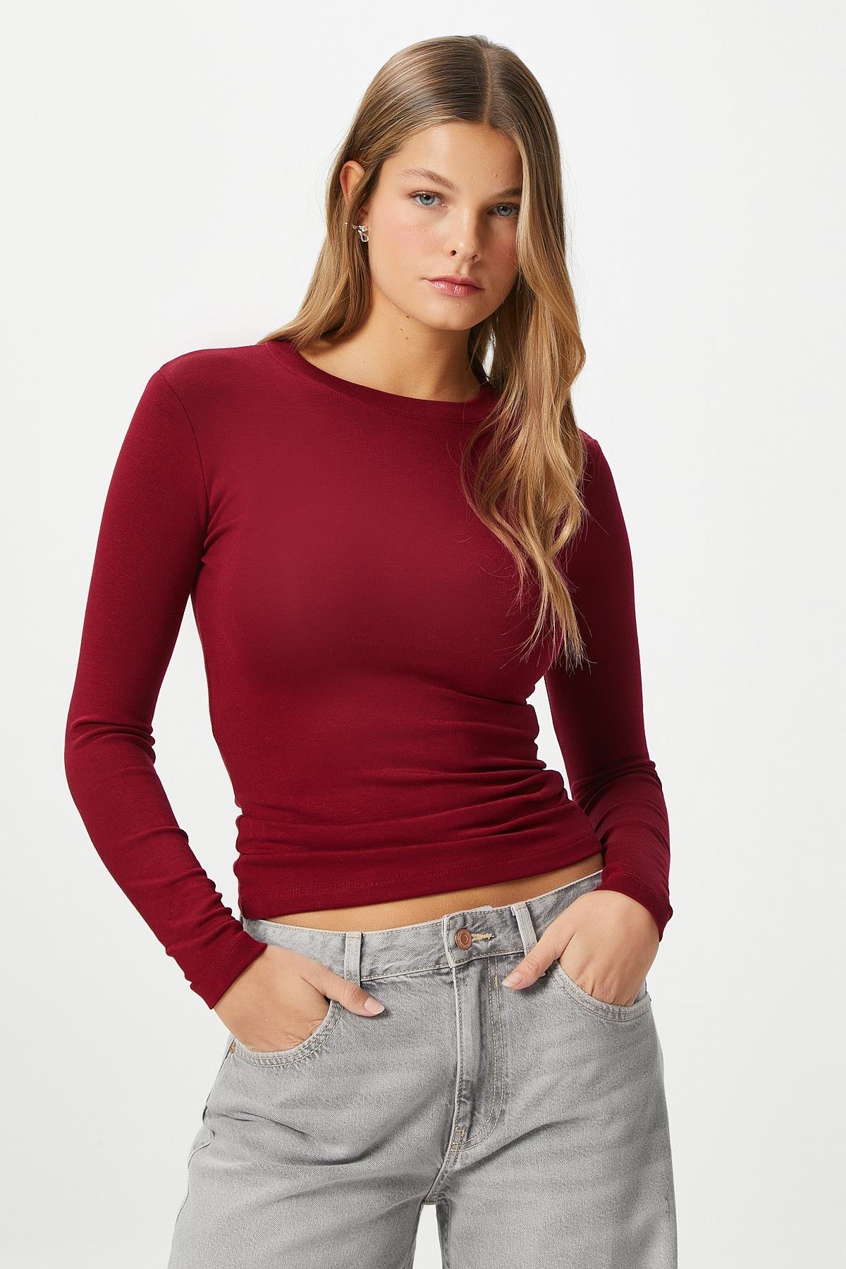 Kadın Main Lux Touch Yumuşak Doku Bordo Bluz