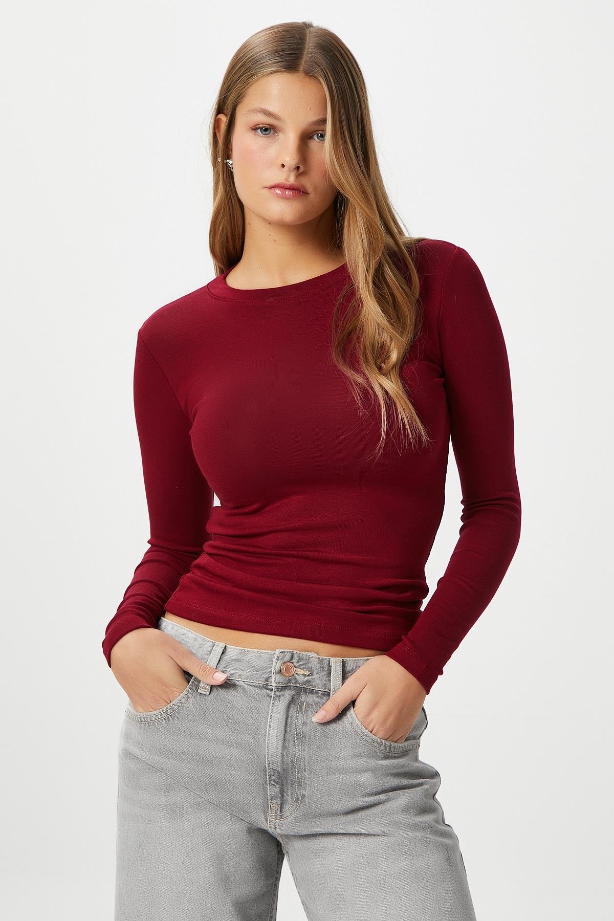 Kadın Main Lux Touch Yumuşak Doku Bordo Bluz