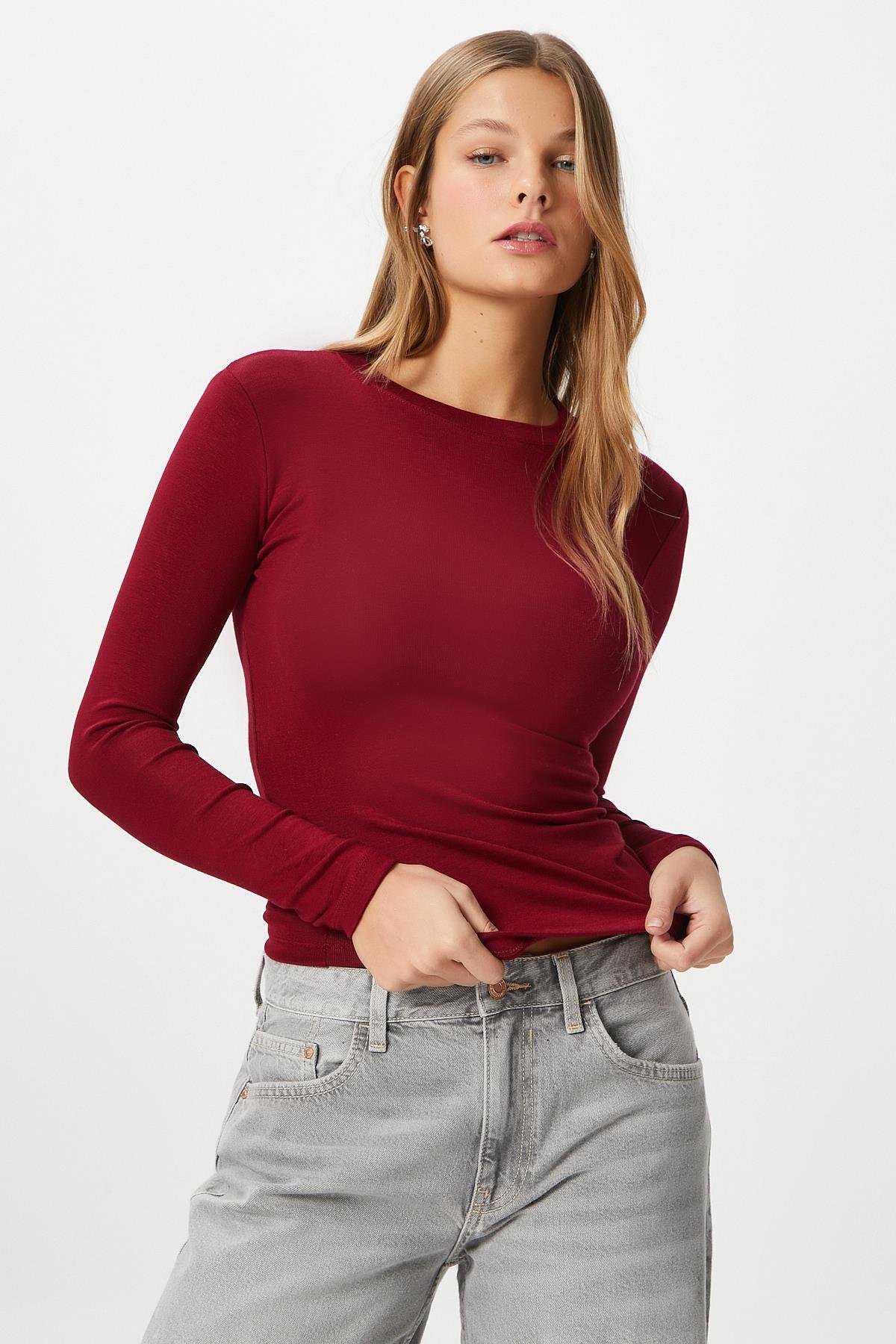 Kadın Main Lux Touch Yumuşak Doku Bordo Bluz