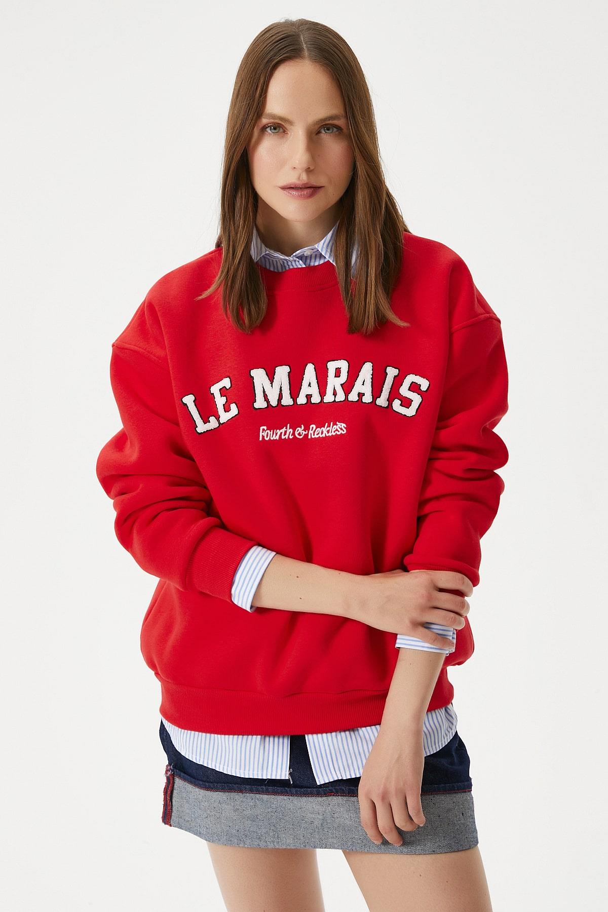 Kadın Marais Kırmızı Nakışlı Oversize Sweatshirt
