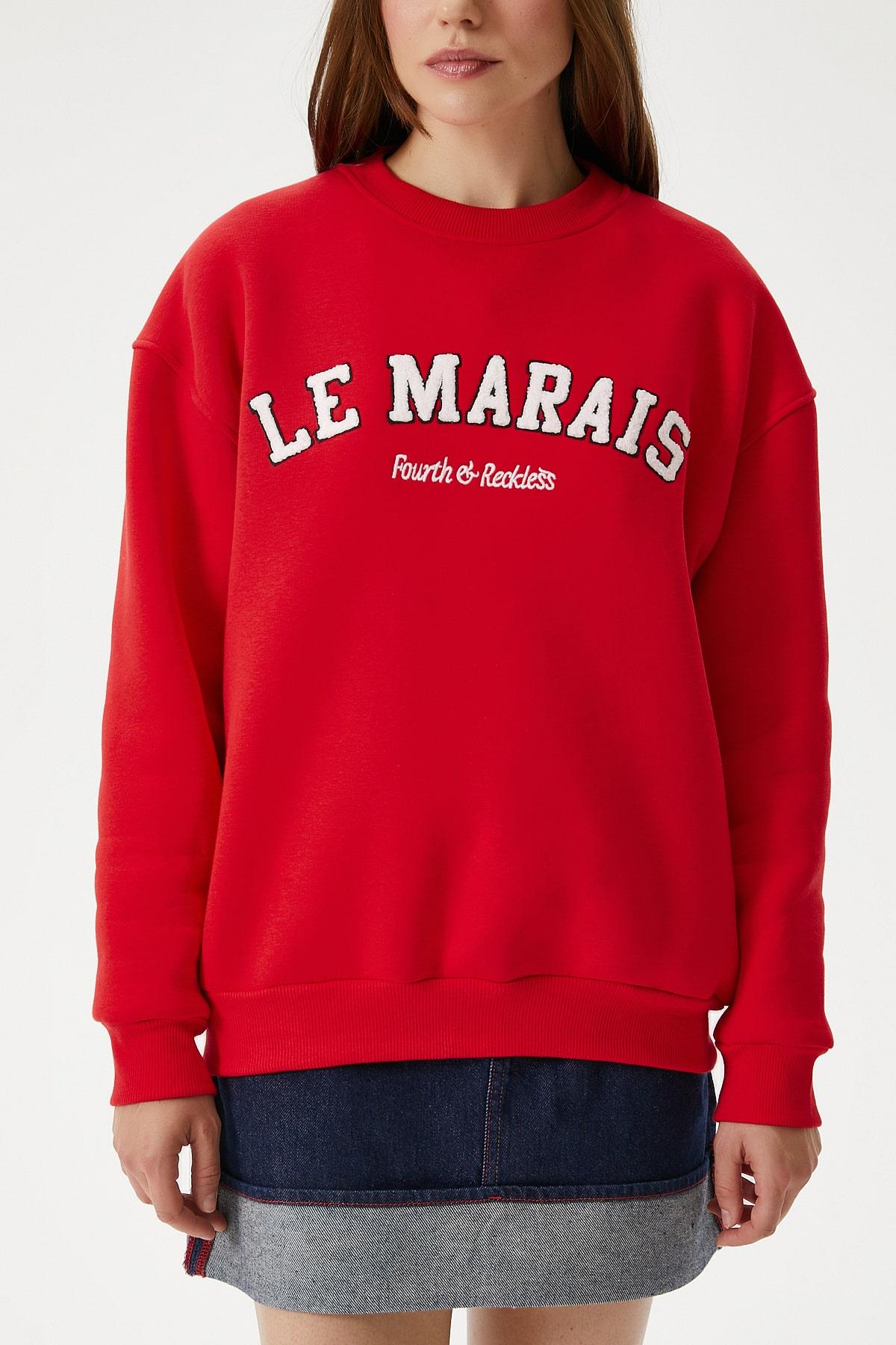 Kadın Marais Kırmızı Nakışlı Oversize Sweatshirt