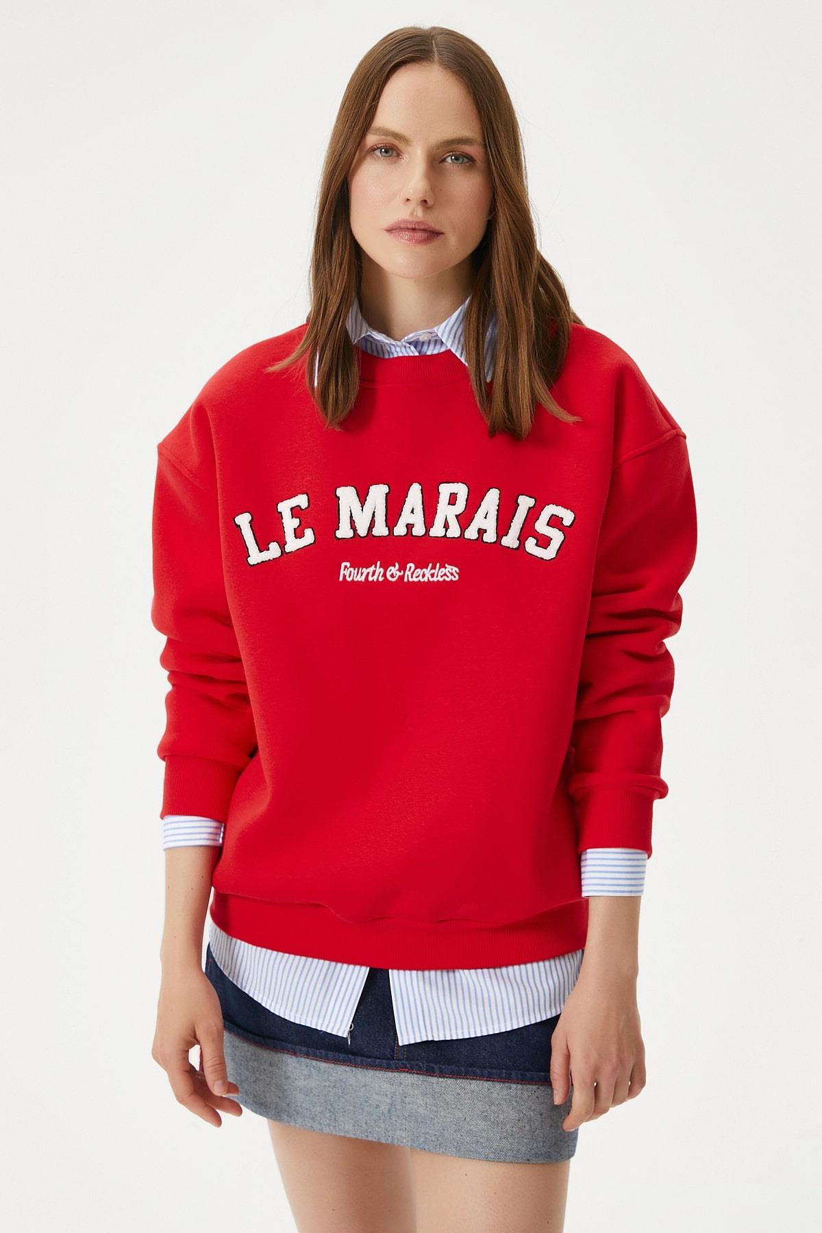 Kadın Marais Kırmızı Nakışlı Oversize Sweatshirt