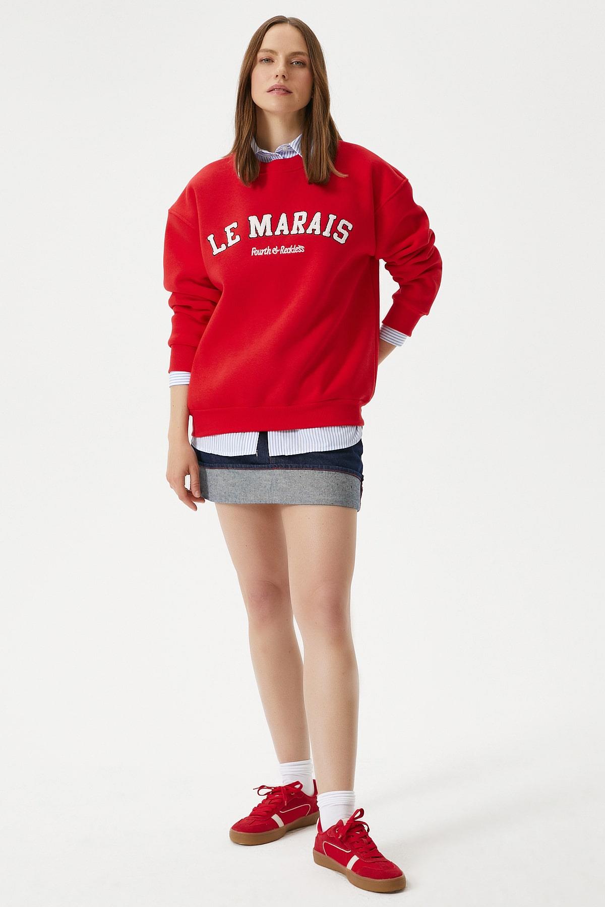 Kadın Marais Kırmızı Nakışlı Oversize Sweatshirt