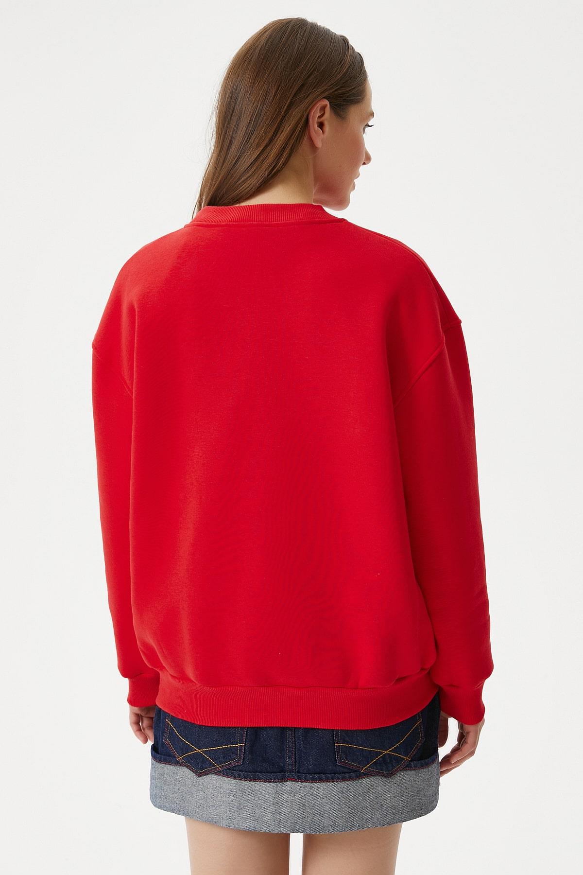 Kadın Marais Kırmızı Nakışlı Oversize Sweatshirt